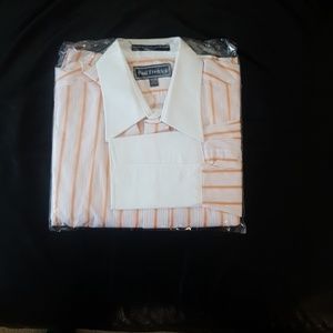 Orange and white stripped Men's Dress Shirt.